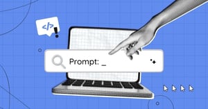 Ilustración de computadora y campo de prompt. Portada blog UiX